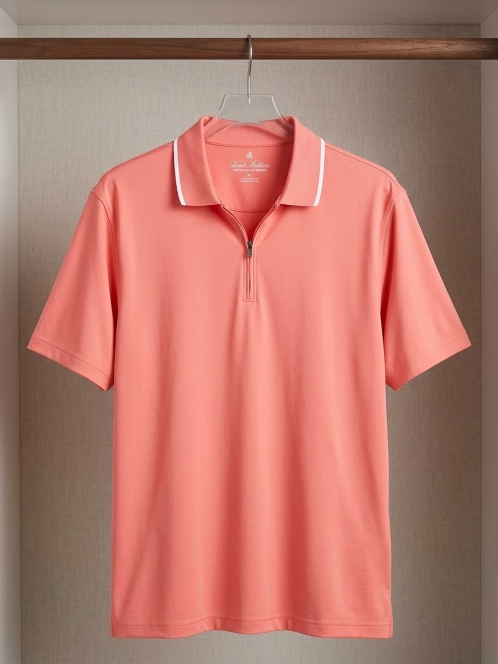 Brooks Brothers Coral Zip-Front Polo Shirt - Men XL